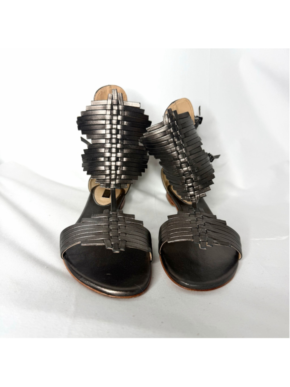 Women's Schutz Feryel Woven Gladiator Sandals Size 9 Silver Grey Black